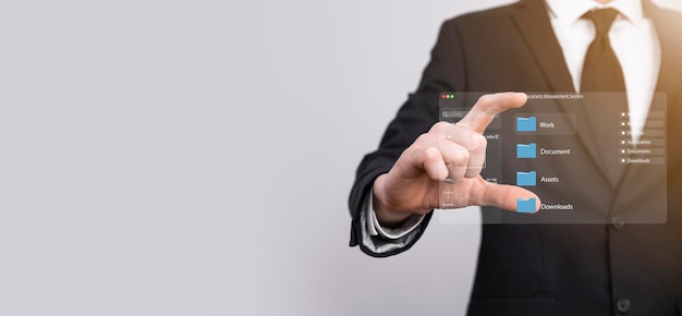 document management concept virtual screen icons document management system dms online document database software for efficient archiving searching and management of company files and data