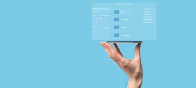 document management concept virtual screen icons document management system dms online document database software for efficient archiving searching and management of company files and data