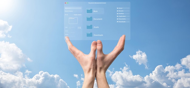 document management concept virtual screen icons document management system dms online document database software for efficient archiving searching and management of company files and data
