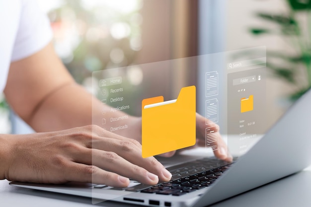 Document management system concept virtual screen icon Document Storage System DMS Online database software for efficient management of company files and data
