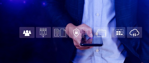 Document Management System DMS for document management concept online document database digital file storage systems software Record keeping database technology File access Sharing documents