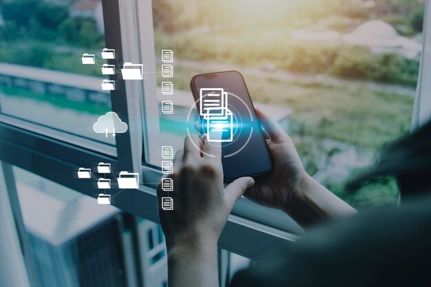 Document Management System DMS online documentation database and process automation to efficiently manage files knowledge and documentation in enterprise with ERP Corporate business technology