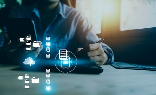 Document Management System DMS online documentation database and process automation to efficiently manage files knowledge and documentation in enterprise with ERP Corporate business technology