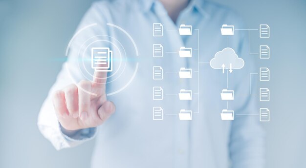 Document Management System DMS online documentation database and process knowledge and documentation in enterprise with ERP automation to efficiently manage files Corporate business technology