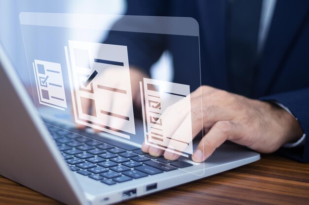 documents management information system concept businessman using visual screen internet for documents management information system and erp program data directory in company erp document management