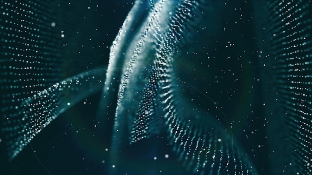 Dof particles beautiful wavy surface with fabric effect 3d render computer rendering abstraction