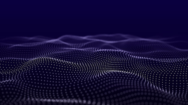 Dots futuristic background with dynamic wave 3D visualization of big data Energy flows 3D rendering