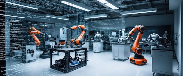 double exposure of an advanced robotics lab showcasing innovation and technology