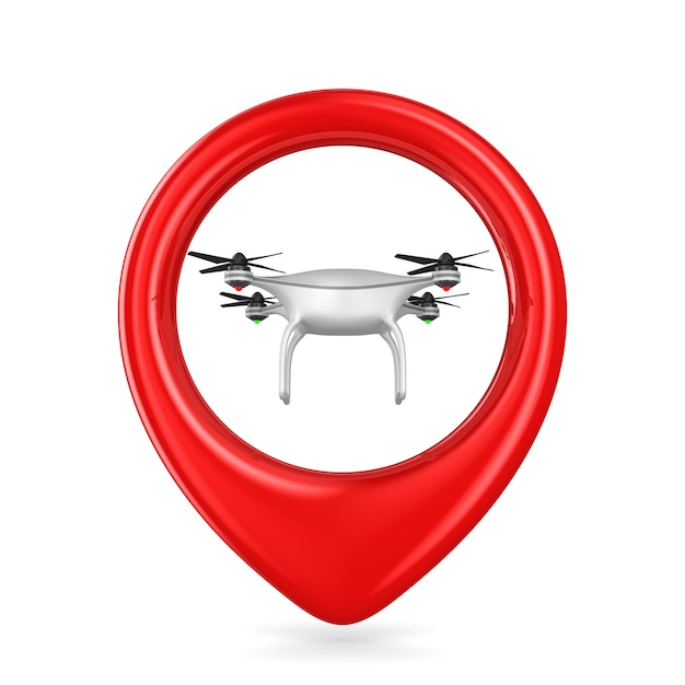 Drone into pointer on white. Isolated 3d illustration