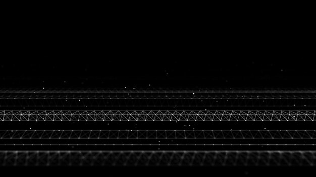Dynamic flow of digital particles Network connection structure Big data visualization 3D rendering