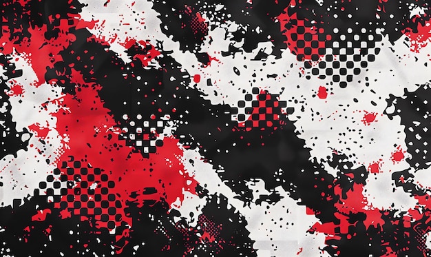 dynamic red splatter on black halftone background