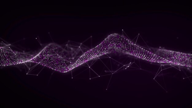Dynamic sound wave Musical particle pulsing Purple energy flow concept 3D rendering