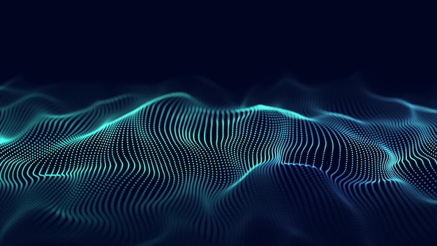 Dynamic wave of particles Abstract futuristic background Big data visualization 3D rendering