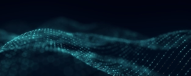 Dynamic wave of particles Abstract futuristic background Big data visualization 3D rendering