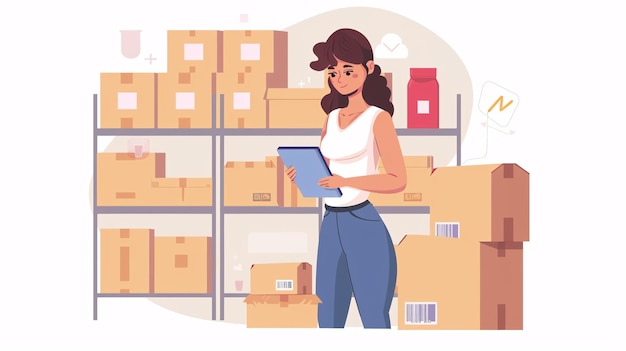 Ecommerce and Small Business Operations Illustration of a woman managing ecommerce