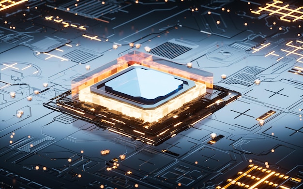 Electronic chips and circuit boards Science and technology materials 3d rendering