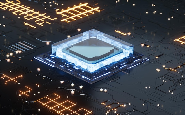 electronic chips and circuit boards science and technology materials 3d rendering