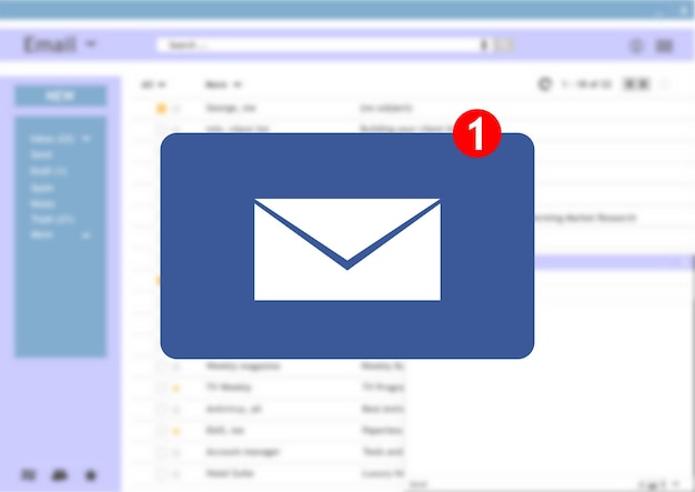 Email message inbox notification on blur screen background