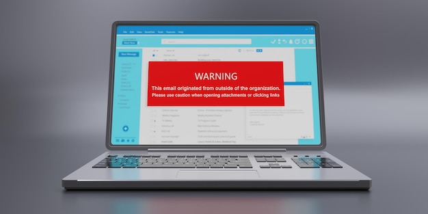 Email warning message Caution with opening attachments and clicking links
