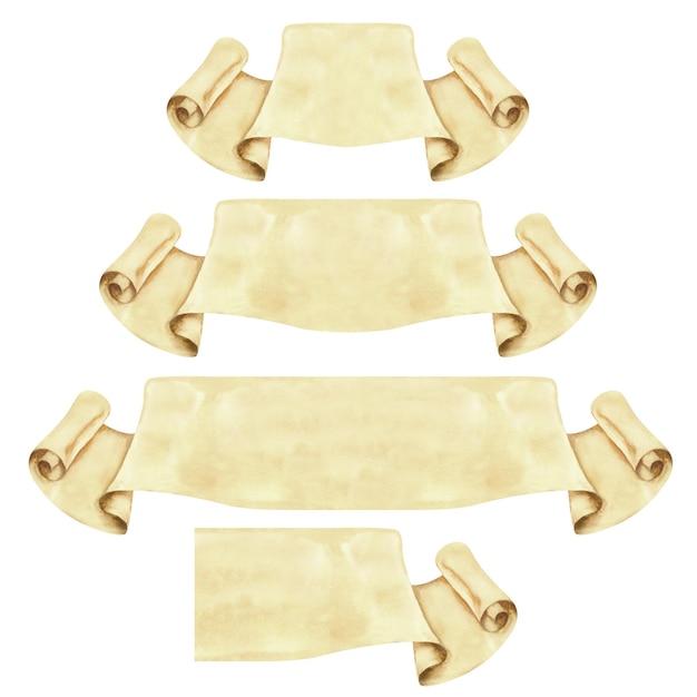 Empty banner paper ribbons for text in different lengths Watercolor vintage curly label template
