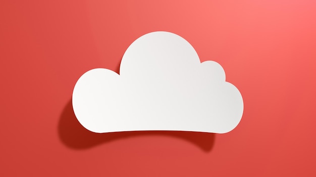 Empty Cloud Speech Bubble Minimalist Abstract Design With White Cut Out Paper on Red Background 3D
