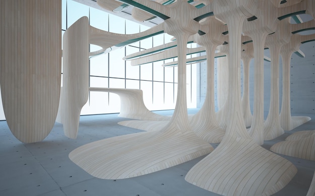 empty dark abstract concrete and wood smooth interior architectural background 3d