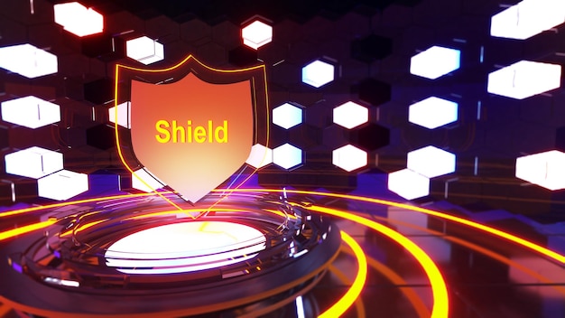 Encrypted data protectionTechnological security system prevents hacker attacksdata protection and security shield3d rendering