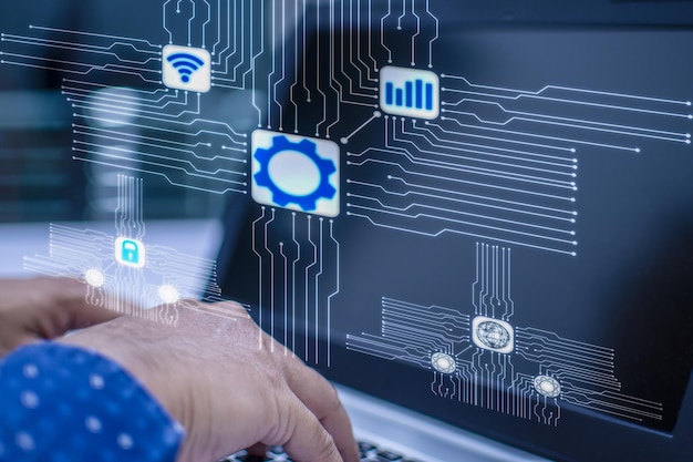 engineers are analyzing electronic circuits to create new and advanced technologies for future use businessman working at home in a private room concept design innovation techno computer quantum