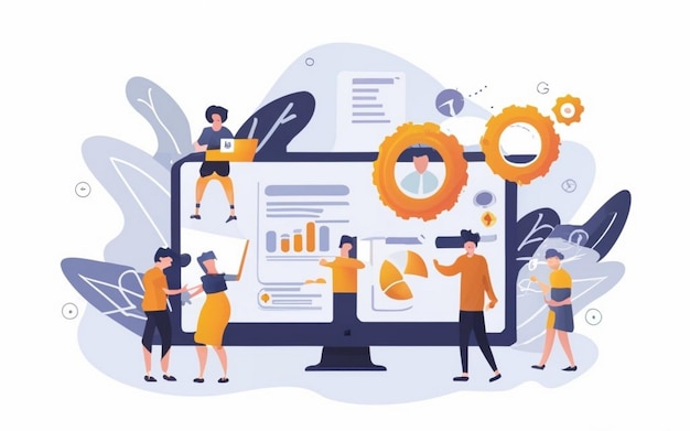 ERP enterprise resource planning concept company productivity and improvement Illustration website