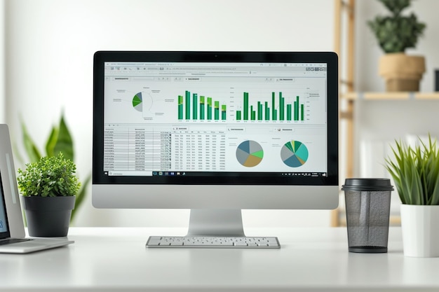 Excel project dashboard concept on all in one computer monitor Generated AI
