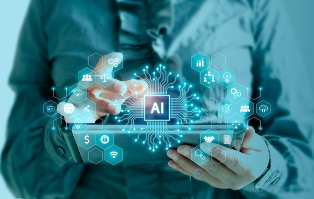 Executive uses artificial intelligence for business management Business development system with AI