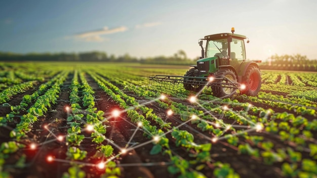 fall agriculture fields with technology graphics concept of technology in agriculture