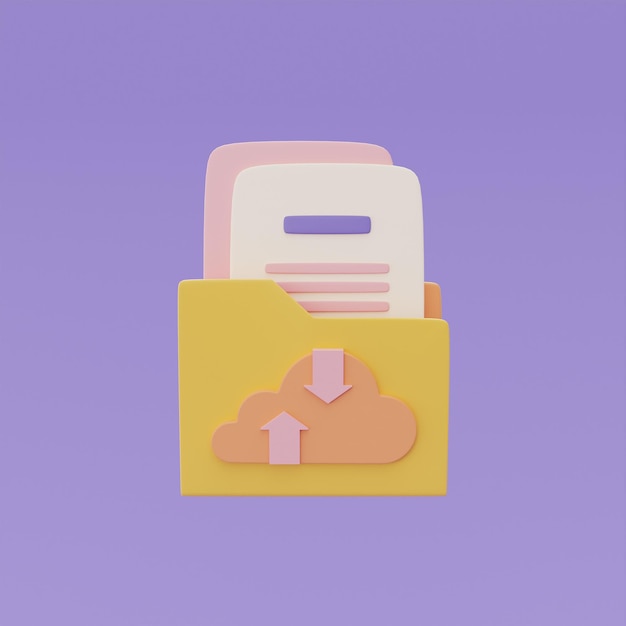 File folders document with Cloud computing technology symbol Online data storage for business network concept 3d rendering