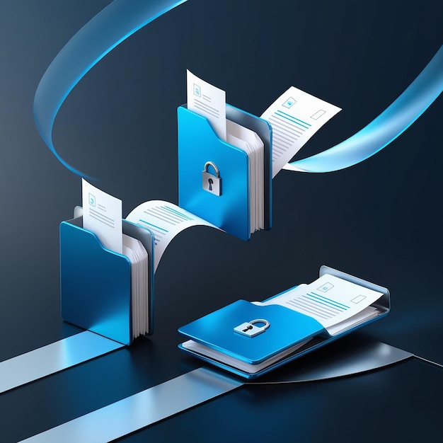 file transfer of document in folder file transfer encrypted form connection docs information migration concept access to remote file and folder 3d document exchange vector render illustration