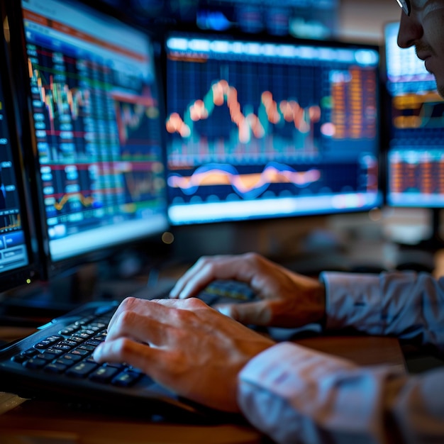 finance analyst man analyzing stock market trading graph