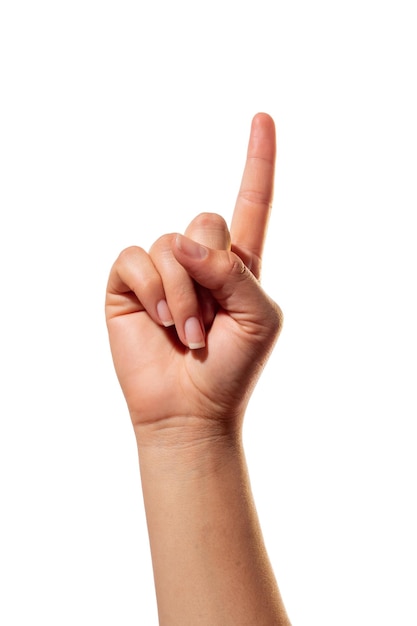 Finger gesture pointing upwards Isolated on white background Sign language making the letter Z Finger pointing hand