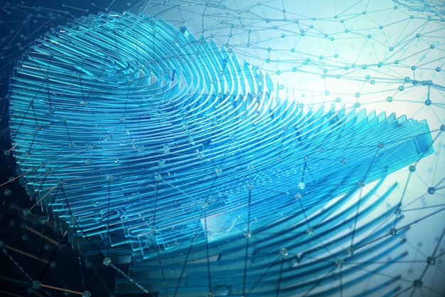 Fingerprint Scanning Identification System. Fingerprint scan provides security access with biometrics identification. 3D Rendering