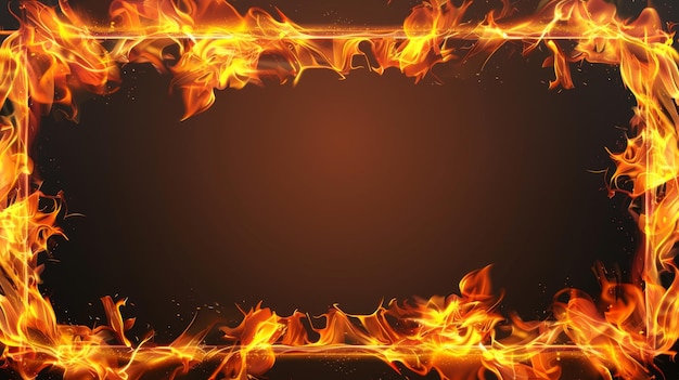 fire frame square frame on fire copy space for text dark background