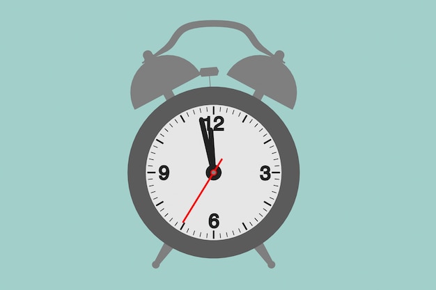 flat conceptual illustration of vintage alarm clock on a green background