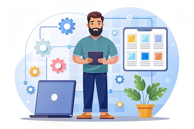 flat style vector character illustration app developer