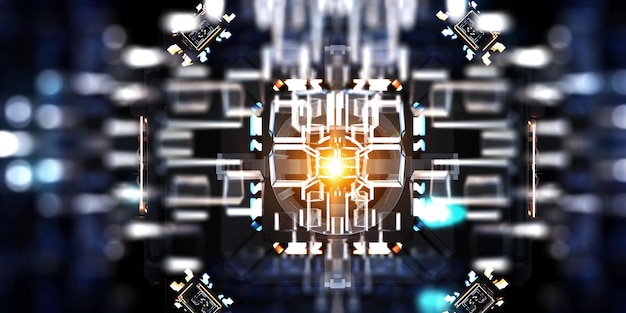 Floating shiny cube network. Mixed media