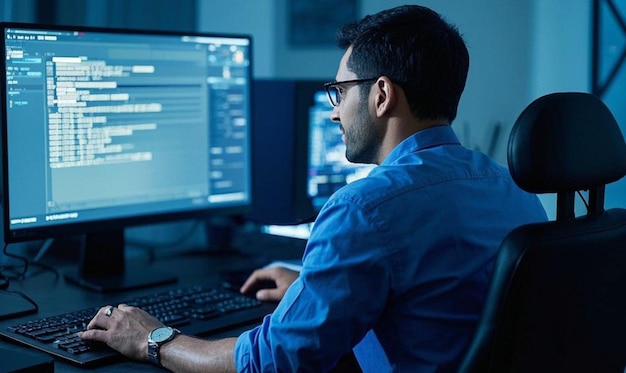 Focused Programmer at Night
