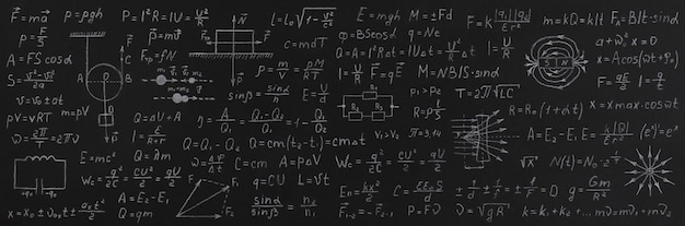 Formulas from physics on school blackboard. Back to school concept.