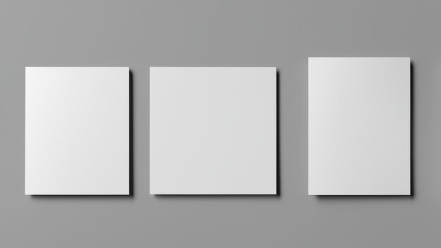 Four square pieces of white paper on a gray background.