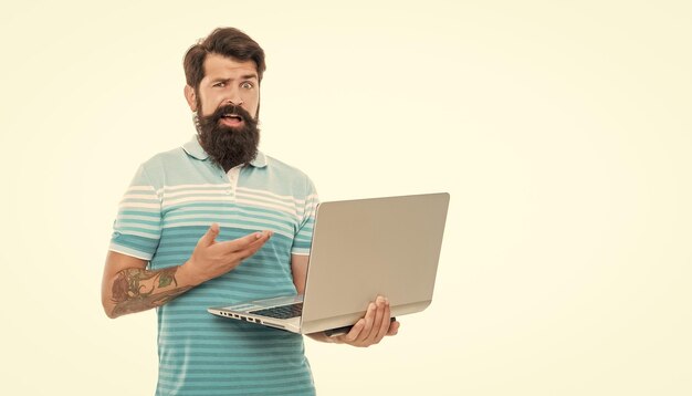 freelancer man on background copy space photo of freelancer man work on laptop freelancer man isolated on white freelancer man in studio
