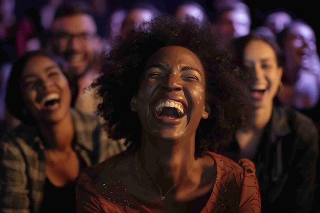 friends laughing uncontrollably at a comedy show