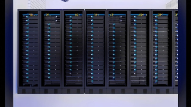 Front view of computer racks in the server room data protection rendering computer power