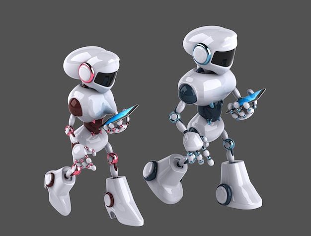 fun 3d robot walking and using a smartphone