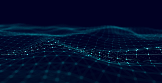 Futuristic abstract mesh Wave with the connection of dots and lines 3D rendering