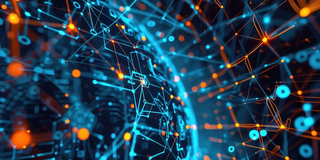 Futuristic AI Robot on neon circuit board shows advanced AI in cyber environment AIG62